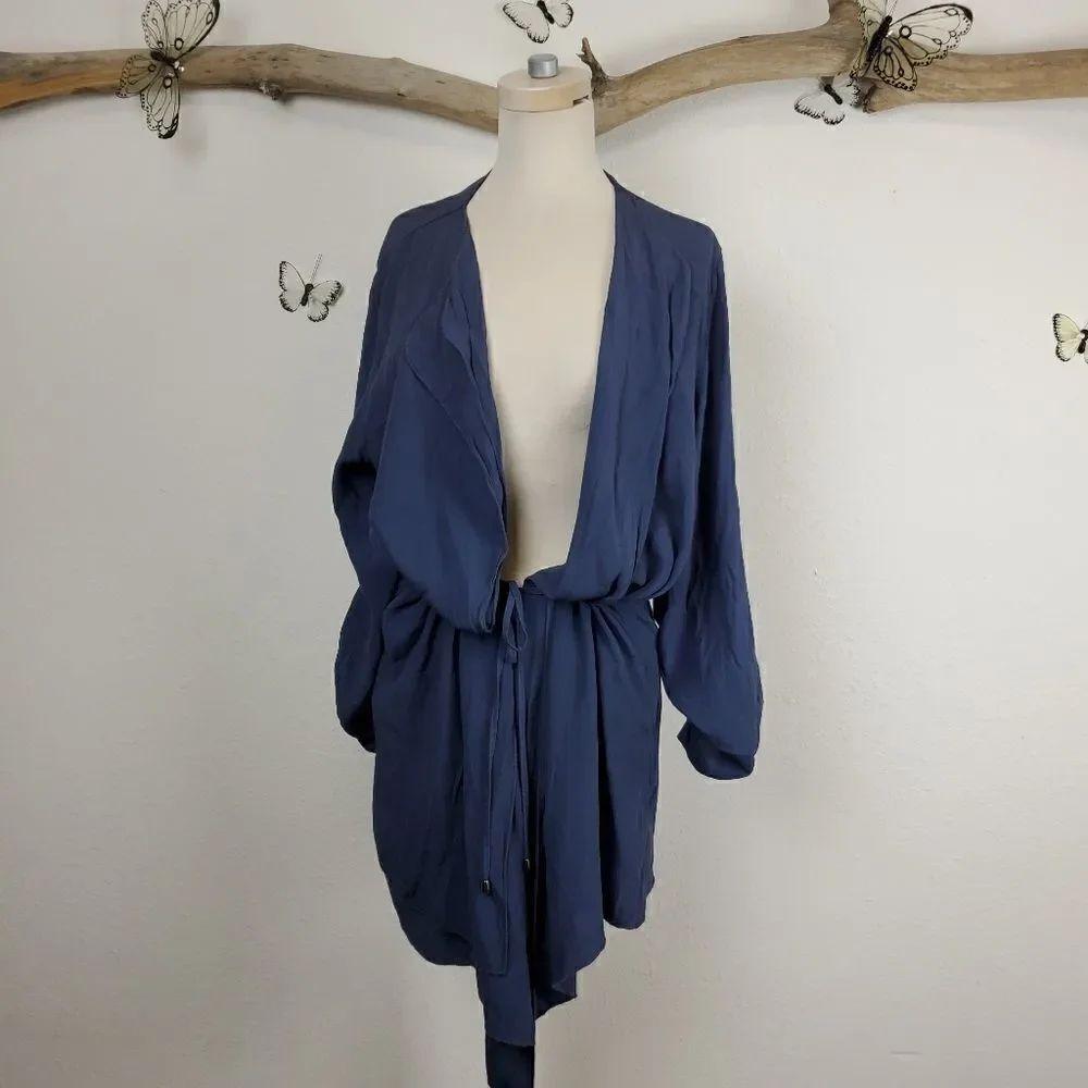 Transfer belted cotton cardigan jacket blue